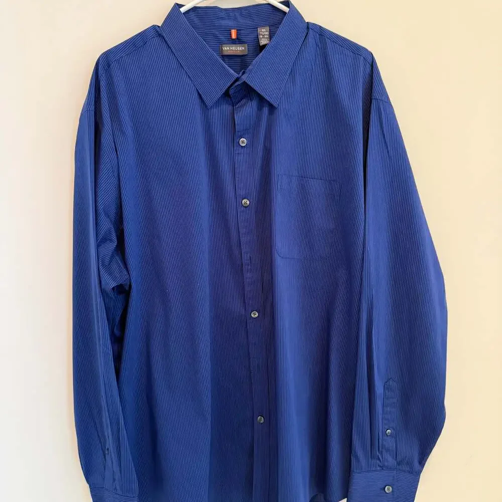 Mens Van Heusen Blue Striped Button-Up Dress Shirt Size XL - Picture 1 of 4